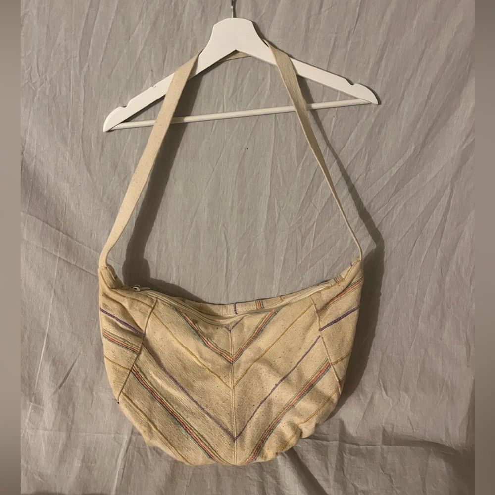 Vintage Beige Striped Shoulder Bag
